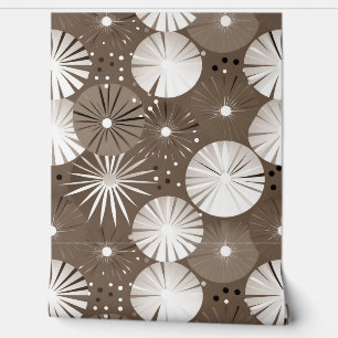 Mid Century Modern Starbursts Sepia en Wit Behang