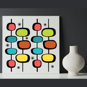 Mid Century Modern Stars Ovaal op Polen Tegeltje