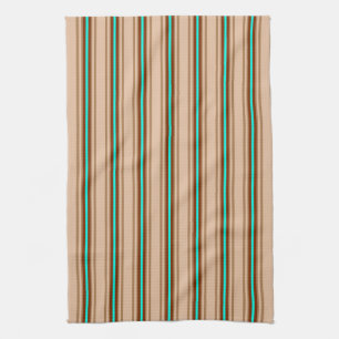 Mid-Century Modern Stripes, Tan. Bruin en Aqua Theedoek