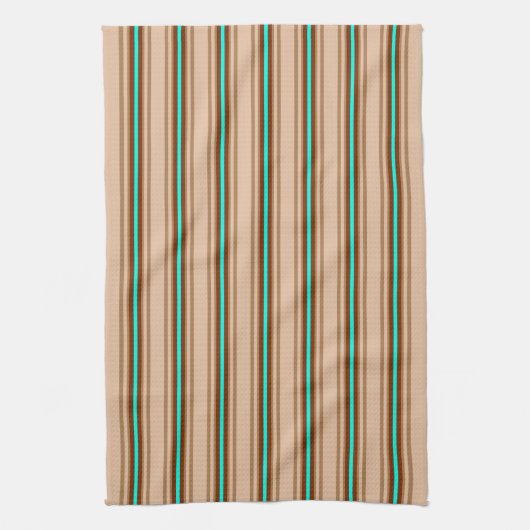Mid-Century Modern Stripes, Tan. Bruin en Aqua Theedoek (Verticaal)