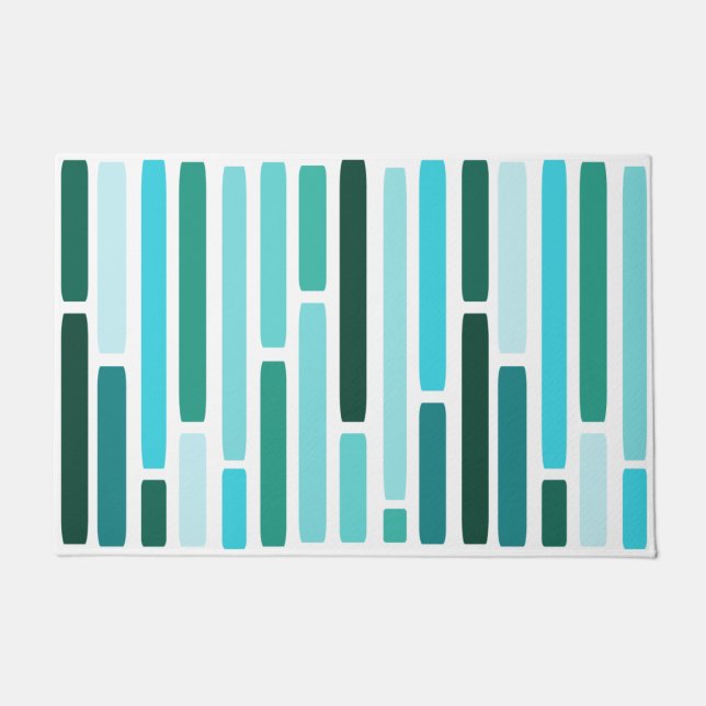 Mid Century Modern Stripes Turquoise Deurmat (Voorkant)