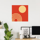Mid Century Modern Sun and Rainbow Line Poster (Thuiskantoor)