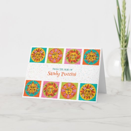 Mid Century Modern Sun Faces Note Kaart (Voorkant)