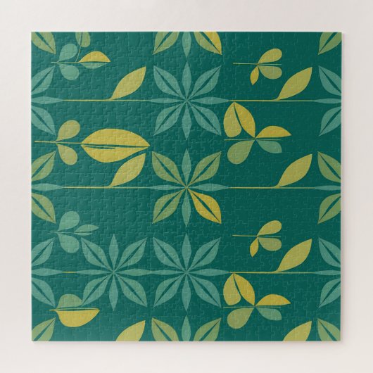 Mid-Century Modern Teal Botanical Geometric Leaf Legpuzzel (Horizontaal)