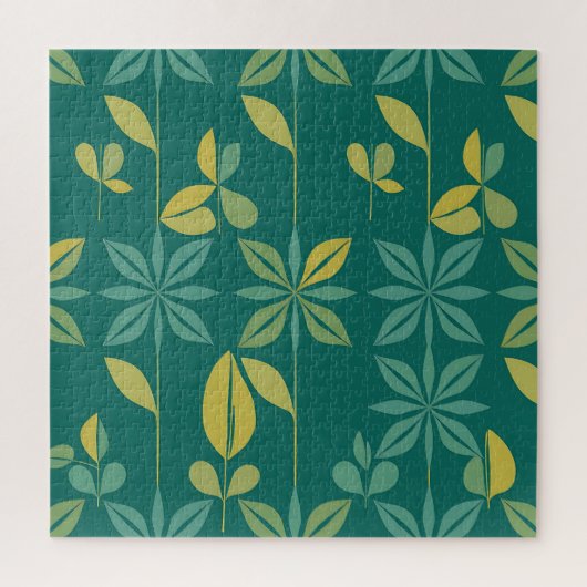 Mid-Century Modern Teal Botanical Geometric Leaf Legpuzzel (Verticaal)
