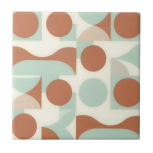 Mid Century Modern Terracotta Abstracte Vormen Tegeltje