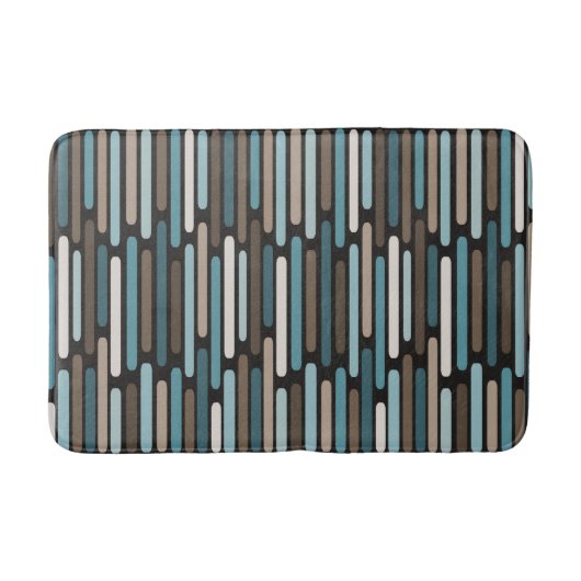 Mid Century Modern Thin Stripes Turquoise Brown Badmat (Voorkant)