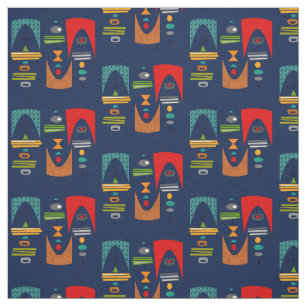 Mid-Century Modern Tiki Tok Navy Blue Stof
