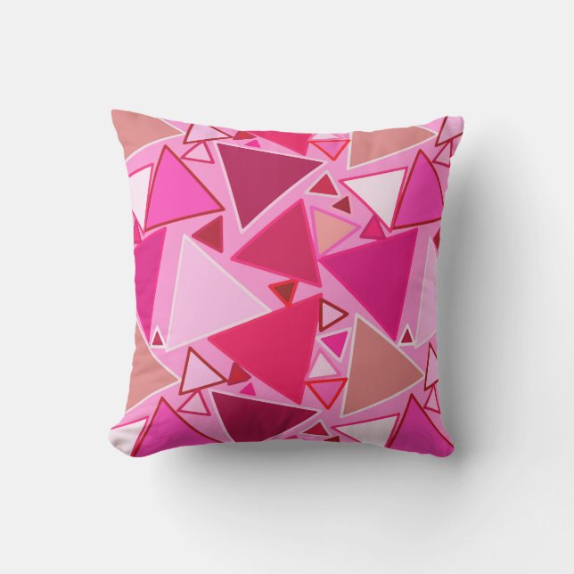 Mid-Century Modern Triangles, Roze en Bourgogne Buitenkussen (Voorkant)