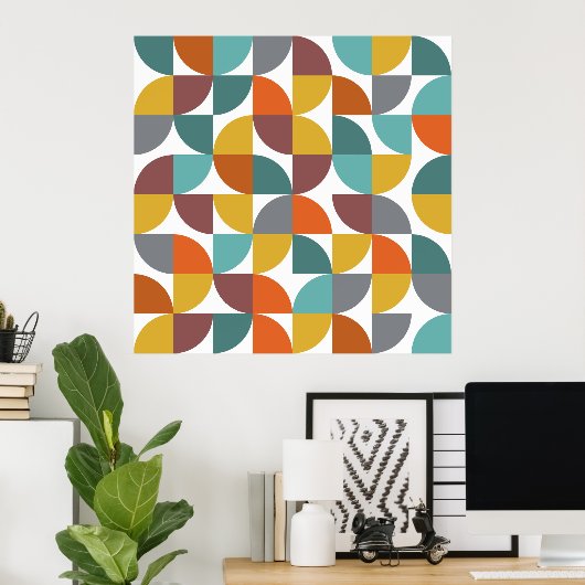 Mid-Century Modern Turquoise Gold Rust Pie Shapes Poster (Thuiskantoor)