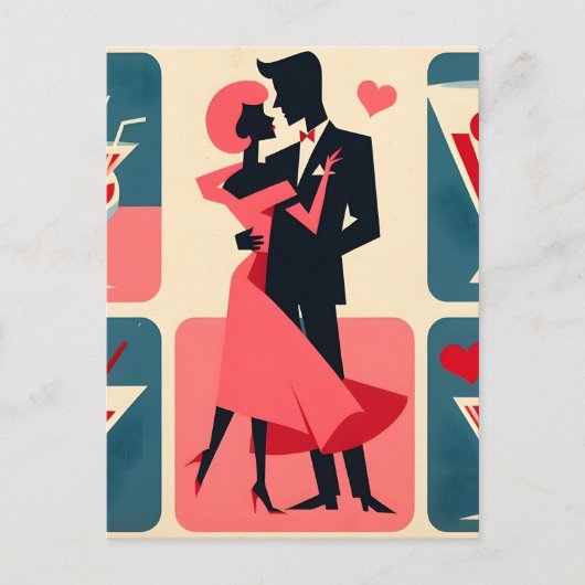 Mid Century Modern Valentijn Dancing Paar Briefkaart (Voorkant)