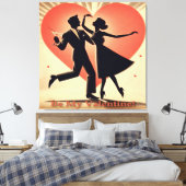 Mid Century Modern Valentijn Dancing Paar Canvas Afdruk (Insitu (Slaapkamer))
