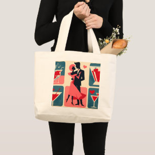 Mid Century Modern Valentijn Dancing Paar Grote Tote Bag