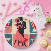 Mid Century Modern Valentijn Dancing Paar Papieren Bordje (Feest)