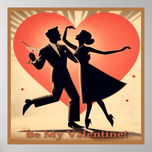 Mid Century Modern Valentijn Dancing Paar Poster