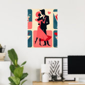 Mid Century Modern Valentijn Dancing Paar Poster (Thuiskantoor)
