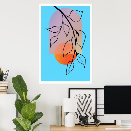 Mid Century Modern Wall Art, Abstract landschap Poster (Thuiskantoor)
