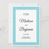 Mid Century Modern Wedding, Retro, Blue, White Kaart (Voorkant)