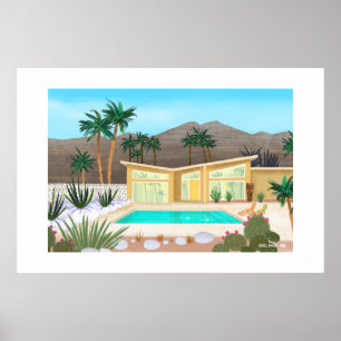 Mid Century Modern Zwembadhuis Grote Print