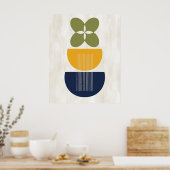 Mid Century Moderne Abstracte botanische Blauwe Ge Poster (Keuken)