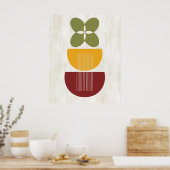 Mid Century Moderne Abstracte botanische rode gele Poster (Keuken)
