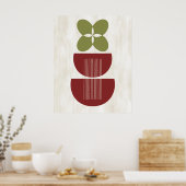 Mid Century Moderne Abstracte botanische rode groe Poster (Keuken)