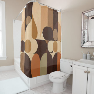 Mid Century Moderne Abstracte Retro Brown Earth To Douchegordijn