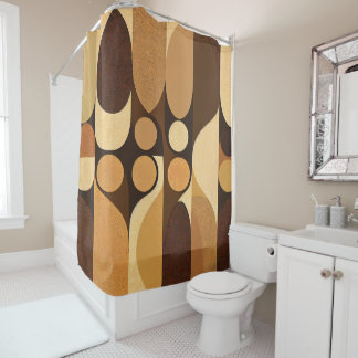 Mid Century Moderne Abstracte Retro Brown Earth To Douchegordijn