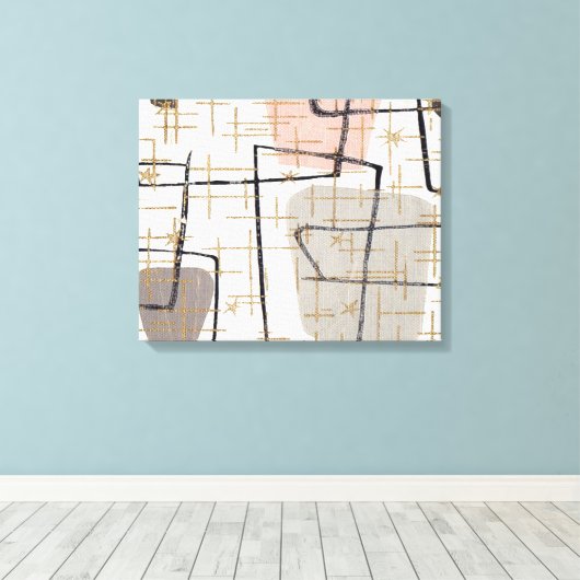 Mid Century moderne Abstracte stretched canvas pri (Insitu (Houten vloer))