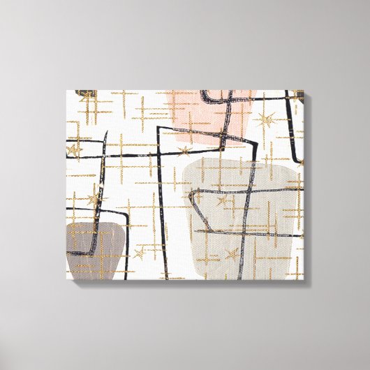 Mid Century moderne Abstracte stretched canvas pri (Voorkant)