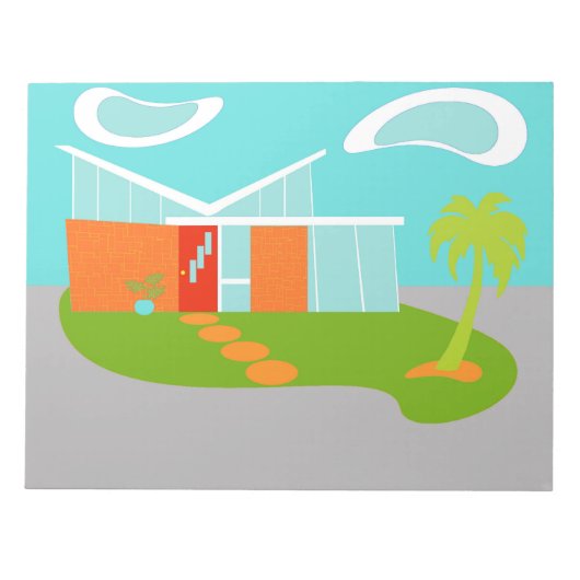 Mid Century Moderne Cartoon House Blocnote (Voorkant)
