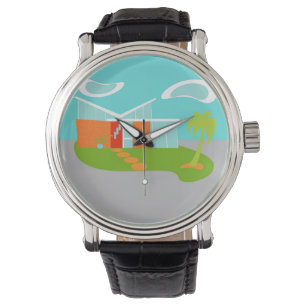 Mid Century Moderne Cartoon House Montre Homme