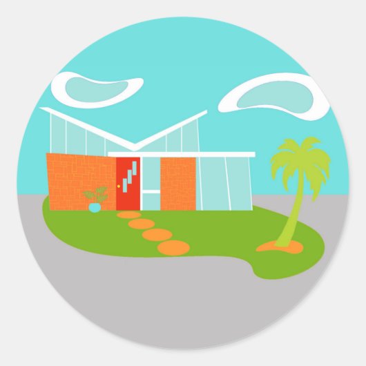 Mid Century Moderne Cartoon House Stickers (Voorkant)