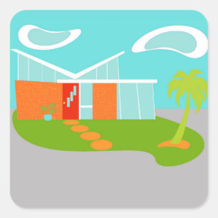 Mid Century Moderne Cartoon House Stickers