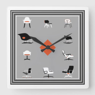 Mid Century Moderne Chairs Retro Colors Vierkante Klok