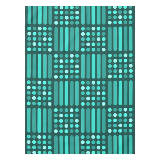 Mid Century Moderne Circles Lines Blauwgroen Tafelkleed (Voorkant)