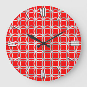 Mid-Century Moderne cirkels, diep rood en grijs Grote Klok