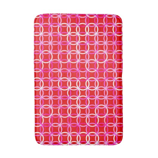Mid-Century Moderne cirkels, donkerrood en roze Badmat (Voorkant Verticaal)