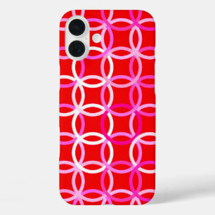 Mid-Century Moderne cirkels, donkerrood en roze iPhone 16 Plus Hoesje