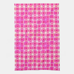 Mid-Century Moderne cirkels, fuchsia roze en crème Theedoek