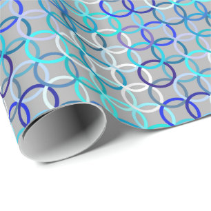 Mid-Century Moderne cirkels, grijs, blauw en wit Cadeaupapier