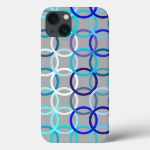 Mid-Century Moderne cirkels, grijs, blauw en wit iPhone 13 Hoesje