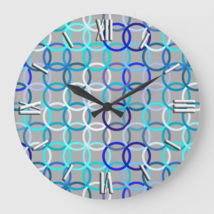 Mid-Century Moderne cirkels, grijs, blauw en wit Grote Klok