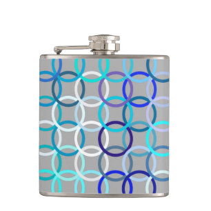 Mid-Century Moderne cirkels, grijs, blauw en wit Heupfles