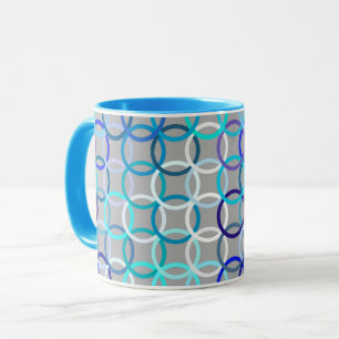 Mid-Century Moderne cirkels, grijs, blauw en wit Mok