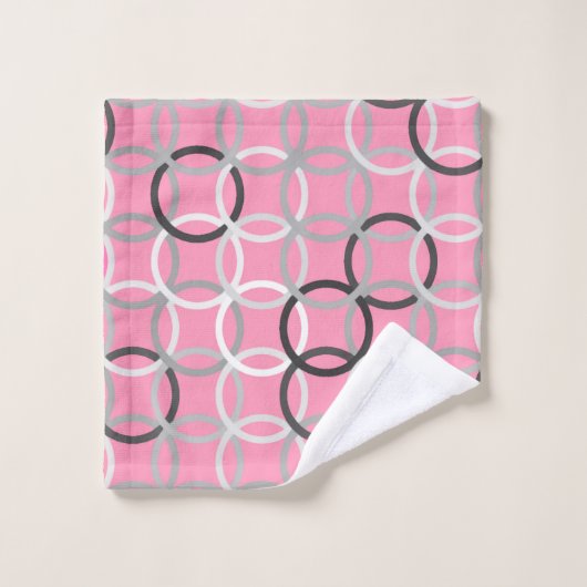 Mid-Century Moderne cirkels, koraalroze en grijs Bad Handdoek (Wasdoekje)