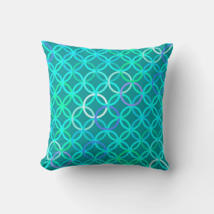 Mid-Century Moderne cirkels, turkooizen en aqua Kussen