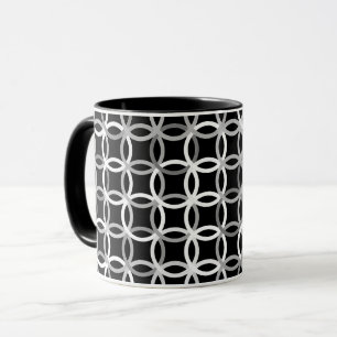 Mid-Century Moderne cirkels, zwart, wit en grijs Mok