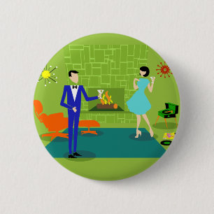 Mid Century Moderne Couple Round Button