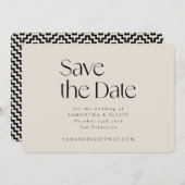Mid Century Moderne Elegant Geometric Black Ecru Save The Date (Voorkant / Achterkant)